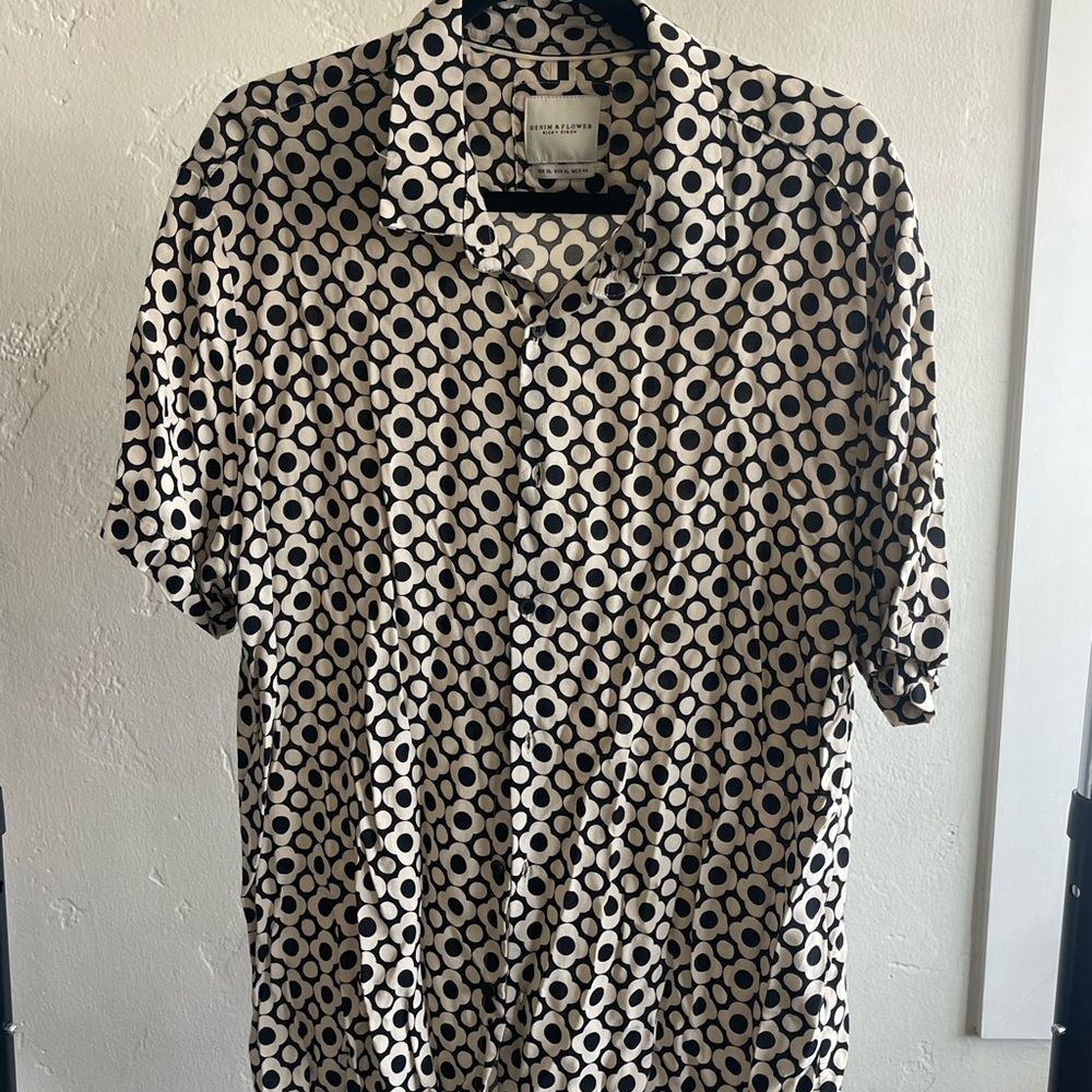 Denim & Flower Black and White Casual Button Down Shirt